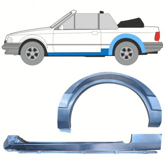 Pannello di riparazione sottoporta e parafango posteriore per Ford Escort 1986-1990 / Sinistra / CABRIO / Set 12587
