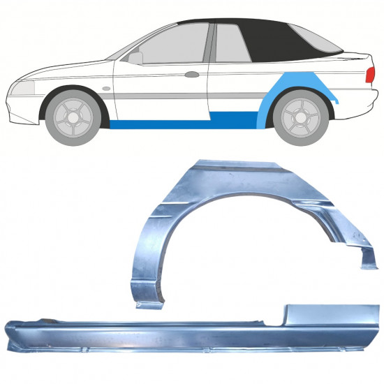 Pannello di riparazione sottoporta e parafango posteriore per Ford Escort 1995-2000 / Sinistra / CABRIO / Set 12590