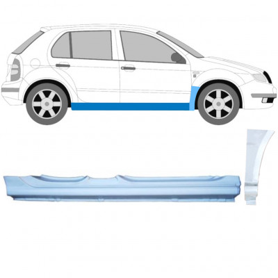 Lamiera di riparazione sottoporta completo e parafango anteriore per Skoda Fabia I 1999-2007 / Destra / Set 11167