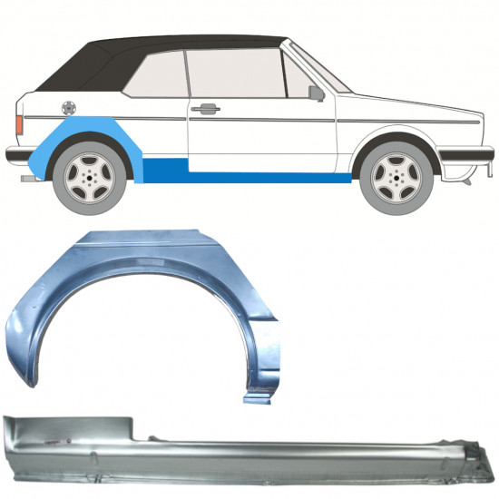 Pannello di riparazione sottoporta e parafango posteriore per Volkswagen Golf 1 1974-1985 / Destra / CABRIO / Set 12577