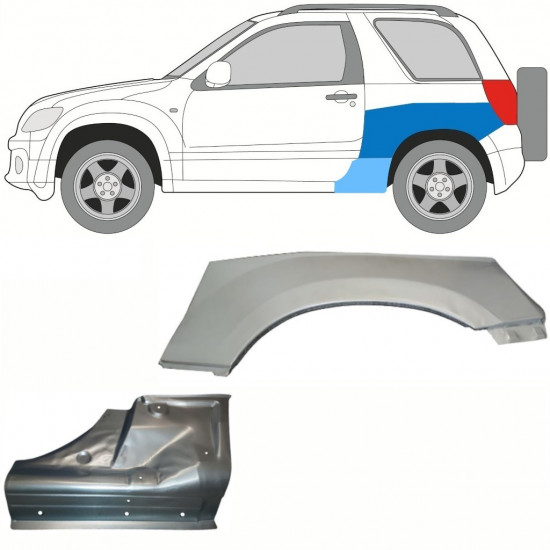 Pannello di riparazione sottoporta e parafango posteriore per Suzuki Grand Vitara 2005-2014 / Sinistra / Set 10841