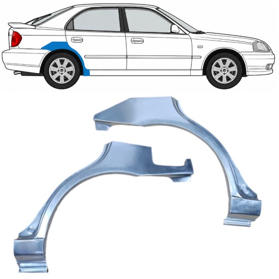 Pannello di riparazione parafango posteriore per Hyundai Accent 2000-2006 / Sinistra+Destra / Set 9881