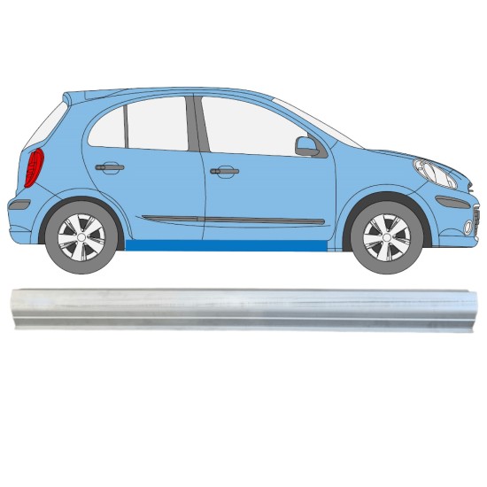 Pannello di riparazione sottoporta lamiera per Nissan Micra K13 2010-2017 / Sinistra = Destra (simmetrico) 15214