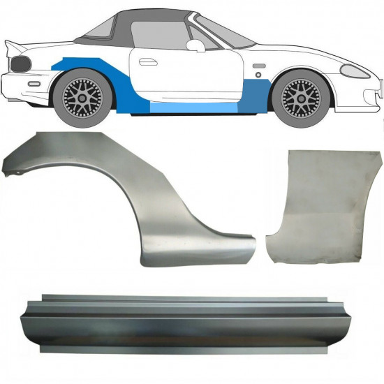 Pannello di riparazione sottoporta + parafango anteriore + posteriore per Mazda MX-5 1998-2005 NB / Destra / Set 11150