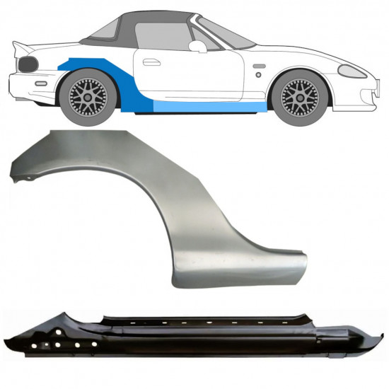 Lamiera di riparazione completo sottoporta e parafango posteriore per Mazda MX-5 1998-2005 NB / Destra / Set 11145