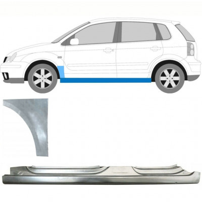 Lamiera di riparazione sottoporta completo e parafango anteriore per Volkswagen Polo 2001-2009 / Sinistra / Set 8730