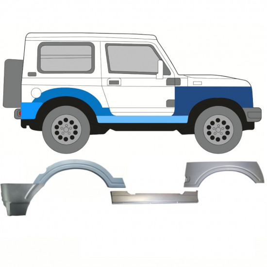 Pannello di riparazione sottoporta + parafango anteriore + posteriore per Suzuki Samurai 1981- / Destra / Set 11181