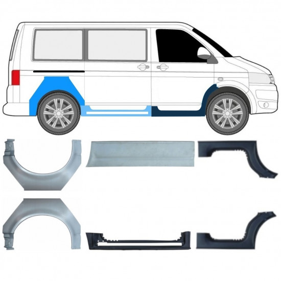Pannello di riparazione sottoporta e parafango posteriore per Volkswagen Transporter T5 2003-2015 / Set 11534