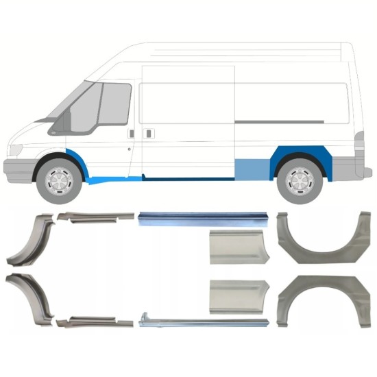 Pannello di riparazione sottoporta e parafango posteriore per Ford Transit 2000-2013 / Set 12678
